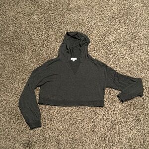 Charcoal Gray Hooded Crop Top